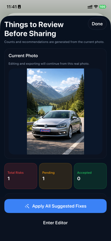 BeforeShare detecting a privacy risk before the photo is shared